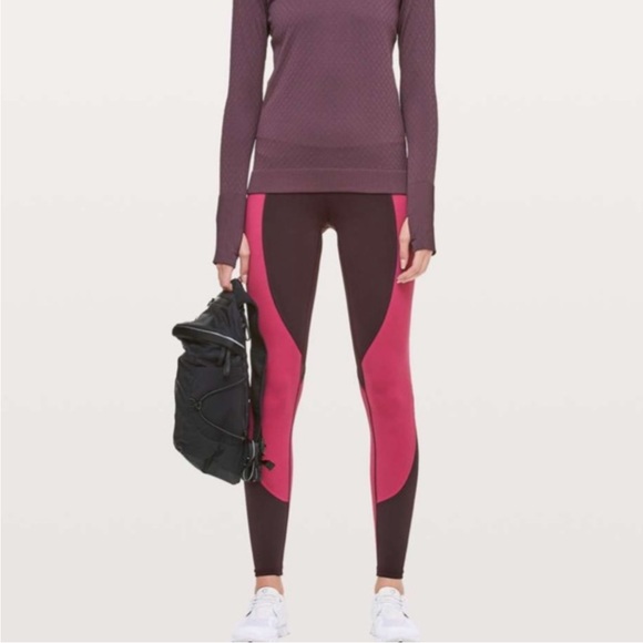 lululemon athletica Pants - Lululemon Wake & Train Tight *28" Black Satin / Star Ruby Size 8